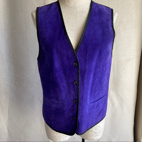 DVF Vintage 70s Suede Leather Vest Top Blue Purple - Picture 3 of 8